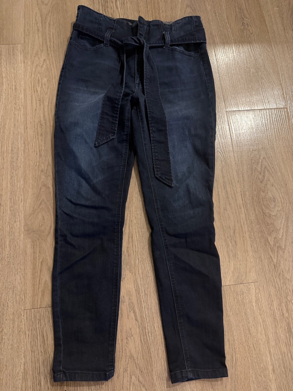 Tinsel Dark Indigo High-Rise Paperbag Waist Jeans with Tie